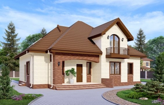 Rg6549 - Одноэтажный дом с мансардой, четырьмя спальнями и балконами