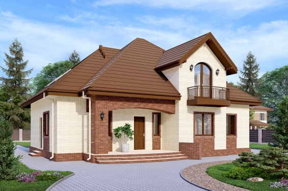 Rg6549 - Одноэтажный дом с мансардой, четырьмя спальнями и балконами